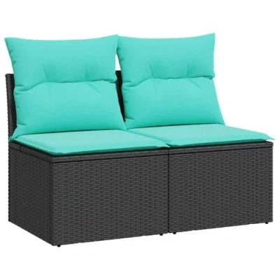 Image of vidaXL 2 Piece Garden Sofa Set with Cushions Black Poly Rattan Acacia