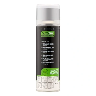 Image of Autotek Professional Exact Match Car Spray Paint, Mercedes Brilliant Silver Metallic Aerosol Spray, 300 ml