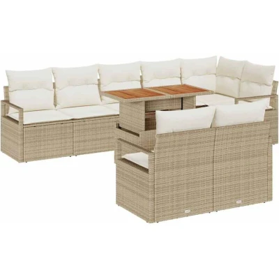Image of vidaXL 9 Piece Garden Sofa Set with Cushions Beige Poly Rattan Acacia