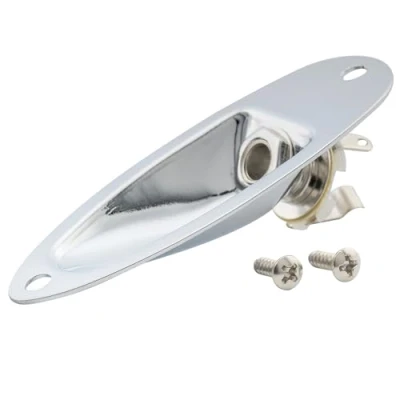 Image of Musiclily 1/4 &quot;Boat Input Output Jack Plate Socket with Screws for Fender Strat Electric Guitar, Chrome