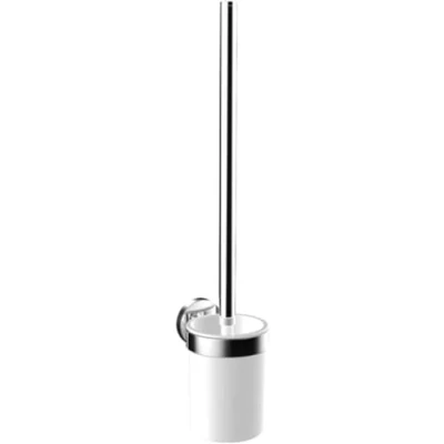 Image of Emco Round Toilet Brush Set, with Metal Holder and Handle Plastic Container, for Wall Mounting, Chrome/White