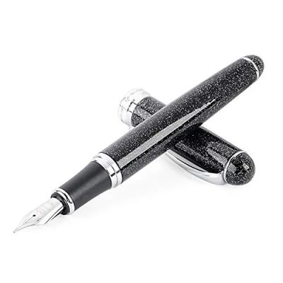 Image of Black Lacquered Fountain Pen X750 Medium Nib Weighted Advanced Night Sky Pattern Gifts