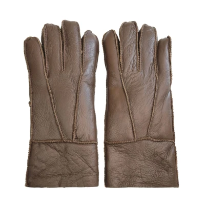 Image of Infinity Leather Unisex Tan Sheepskin Gloves with Roll Up/Down Cuff Size Medium