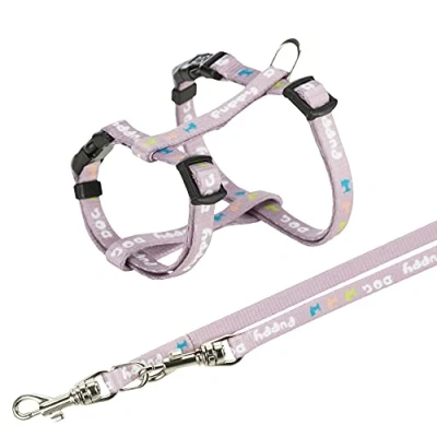 Image of TRIXIE Junior Harness for Puppies with Leash. Dimensions: 23 34 cm/8 mm. Purple colour. TR 15344 small/medium