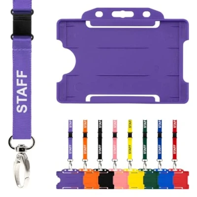 Image of CKB Ltd Staff Lanyard with Card Holder Double Pack ID Breakaway Safety Lanyards Neck Strap Swivel Metal Clip Pull Quick Release Design (Purple)