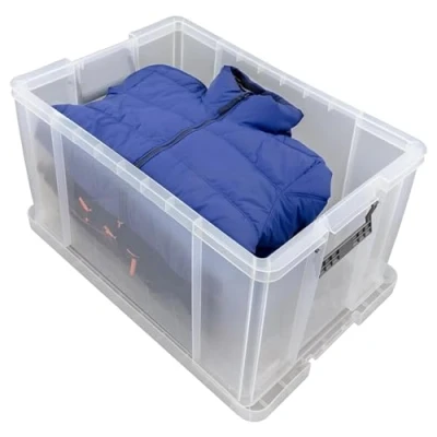 Image of STORM TRADING GROUP Big Plastic Storage Clear Boxes Strong Containers With Lids, Clip Locked, Reinforced Base, Stackable &amp; Nestable (24 Litre, 3 Lids)