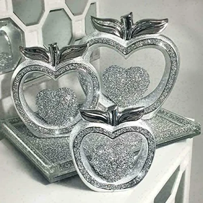 Image of Biznest Silver Apple Heart Sparkle Bling Ornament Crushed Diamond, Home Décor