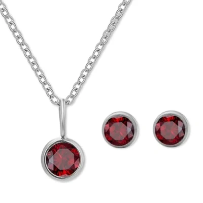 Image of AOWVUTS Birthstone Jewellery Set for Women, October Light Rose Stainless Steel Pendant Necklace and Stud Earrings Set, Silver Cubic Zirconia Birthday Jewelry Present Women Girl