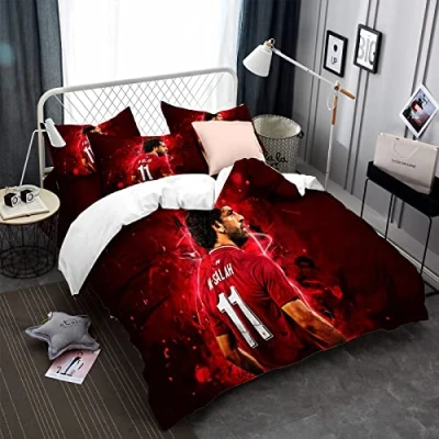Image of MeeTe Mohamed Salah Golden Boots Bedding Set Duvet Cover 50x75cm Pillowcase, 3 Pieces Bedspread Man Woman Girl Boy Microfiber (Picture 06,Single(135x200cm))