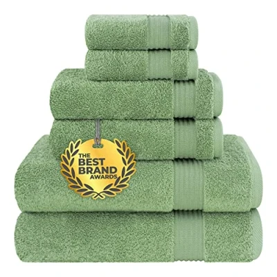 Image of Cotton Paradise 100% Turkish Soft Absorbent Towels for Bathroom, 6 Piece 2 Bath Hand Washcloths, Sage Green