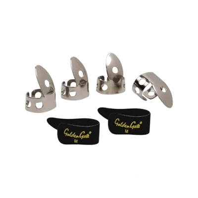 Image of Golden Gate GP1 3B Thumb &amp; Finger Pick Pack Stainless Steel/Black Medium