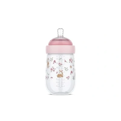 Image of Mepal Baby Bottle Mio Little Dutch, Transparent Cap for Storage, Anti Colic Bottles, Spiral Design Prevents Blocked Teat, Medical Grade Silicone, 240 ml, Fairy Garden