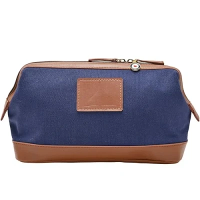 Image of Widdop and Co. Royal Air Force Vulcan Canvas &amp; Faux Leather Washbag Officially Licensed RAF Navy Brown Toiletries Bag Merchandise. Lifestyle Accessory for Men, History Aviation Fans.