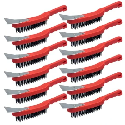 Image of Wire Brush Set Multipurpose Brushes for Cleaning with Metal Scraper and Easy to Grip Plastic Handle − Rust Remover Heavy Dirt Pack of 12