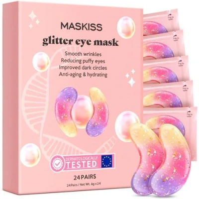 Image of Under Eye Patches (24 Pairs) New Tri color Glitter Gel Pads for Dark Circles Puffy Eyes,Under Bags,Wrinkles Removal, Natural Collagen Self Care Mask Skincare Women Teen