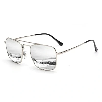 Image of Jim Halo Retro Square Pilot Sunglasses Premium Glass Lens Flat Metal Eyewear Men Women (Silver/Mirror Silver)