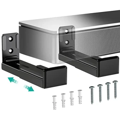 Image of WALI Universal Soundbar Wall Mount, Center Channel Speaker Mount Dual Bracket Hold up to 15 kg, Arms Extend Adjustment from 9 cm, Black (SLK202)