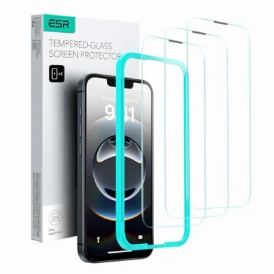 Image of ESR Tempered Glass Compatible with iPhone 14 Screen Protector and 13/13 Pro Protector, Easy Installation Frame, Military Grade Protection, Ultra Tough, Scratch Resistant, 3 Pack