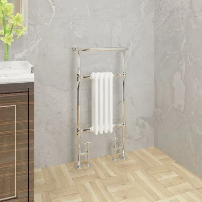 Image of Traditional 952x479mm Heated Towel Bathroom Rail Chrome &amp; White