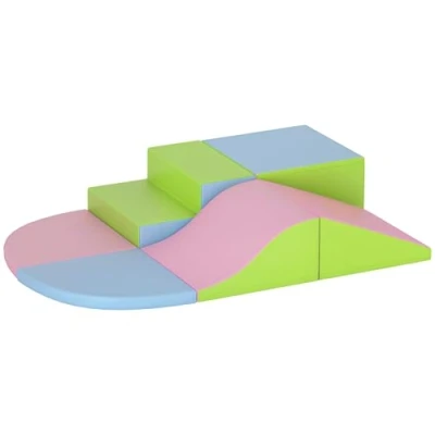 Image of HOMCOM 6 Piece Soft Play Equipment, Kids Foam Blocks Toys for Climb and Crawl, Indoor Activity Set Playground Toddler 1 3 Years Old, Pink