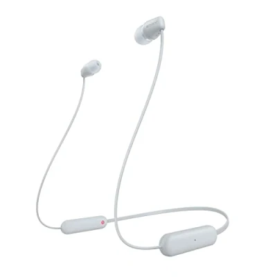 Image of Sony WI C100 Wireless in ear Headphones Up to 25 hours of battery life Water resistant Built mic for phone calls Voice Assistant compatible Reliable Bluetooth connection White