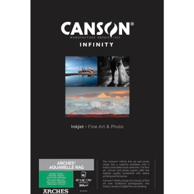 Image of Canson Infinity Arches Aquarelle Rag Watercolor Textured Matte Inkjet Paper, 310gsm, 13&quot; x 19&quot;, 25 Sheets