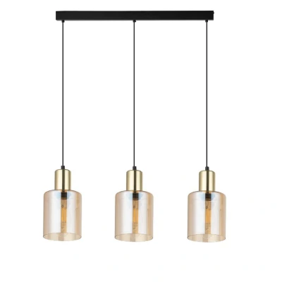 Image of Sierra Bar Pendant Ceiling Light Black, Amber Glass 3xE27