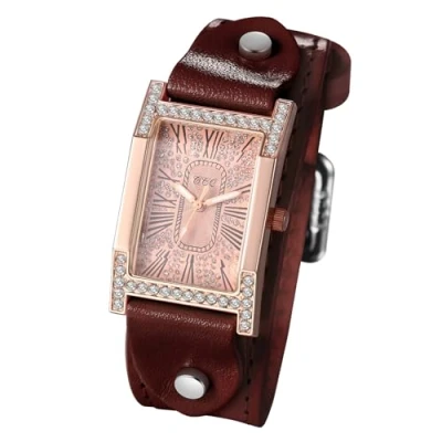 Image of JewelryWe Vintage Square Leather Watches: Iced Out Quartz Analog Wristwatch Classic Rectangular Cuff Watches for Women