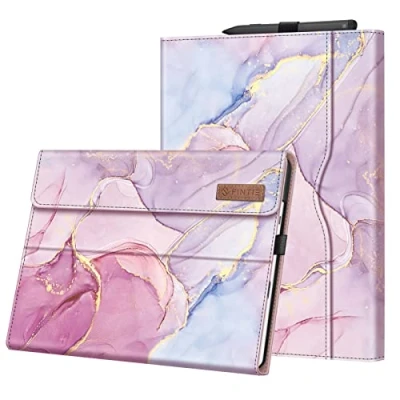 Image of FINTIE Case for 13 Inch Microsoft Surface Pro 9 / 5G (2022) Multiple Angle Viewing Portfolio Business Cover with Pocket and Stylus Holder, Compatible Type Keyboard, Glitter Marble