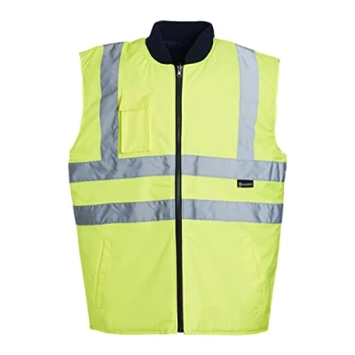 Image of Blackrock Hi Vis Body Warmer Yellow/Navy Reversible Padded Gilet, Quilt Lined, Warm Work For Men Womens, Equestrian Viz Reflective Gilet Security Safety Wear Size 4XL