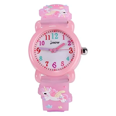 Image of ele ELEOPTION Children&#039;s Watch 3D Cute Cartoon Silicone Rubber Band Wristwatch Multi Colour Dial Digital Display Gift for Little Girls Boy Kids, Horse, Pink