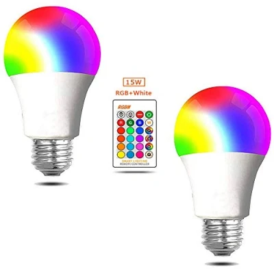 Image of WANGPEI E27 RGB LED Coloured Light Bulb,15W Colour Changing Dimmable Edison Screw lamp with IR Remote Control,16Colours Mood Lights for Home,Party,Disco KTV,Stage Effect Etc AC85 265V 2pack