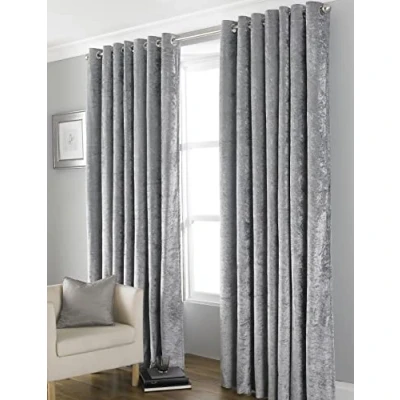 Image of Country Club Bliss Crushed Velvet Blackout Eyelet Fully Lined Thermal Curtains, Grey, 66 x 90