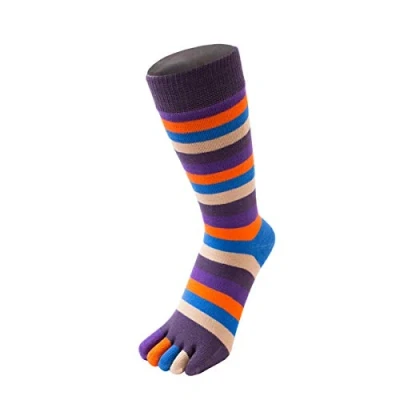 Image of TOETOE Men, Women Essential/Everyday Stretchy Mid Calf Soft Cotton Seamless Stripy Toe Socks, Hygienic, Breathable, UK 4 11 EU 35 46