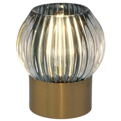 Image of Shudehill Giftware Luxe LED Unique Lines Glass Lamp with Brushed Gold Base Grey, Blue or Teal (Blue)