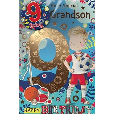 Image of GRANDSON AGE 9 NINE BIRTHDAY CARD WITH BADGE**9 X 6 INCHES**1ST CLASS POST**AE8**