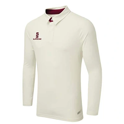 Image of Surridge Sports Men Ergo Long Sleeve Cricket Shirt Maroon, Small