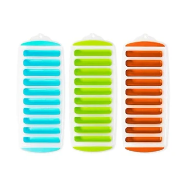 Image of Water Bottle Ice Stick Trays Rectangular BPA Free Flexible 10 Silicone Molds Ideal for Cocktail Parties, Bottles, Juice Bottles; Cube Tray Holes Assorted Colors
