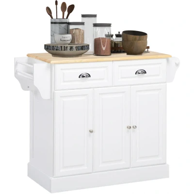 Image of HOMCOM Kitchen Storage Trolley with Adjustable Shelf Rolling Island White