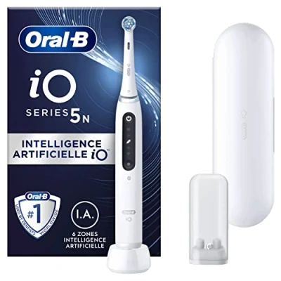 Image of Oral B iO 5N Electric Toothbrush, Pressure Sensor to Protect Gums and Sensitive Teeth, with Accessories, 1 Soft Brush, Charger, Travel Case, White