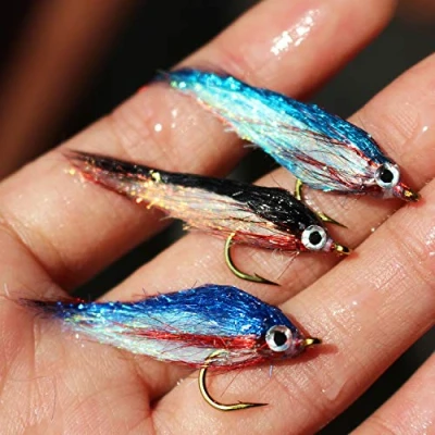 Image of Tigofly 12 pcs Wounded Minnow Fly Ice Dub UV Polar Fry Slowly Sinking Salmon Trout Steelhead Fishing Flies Lures Set Size 8