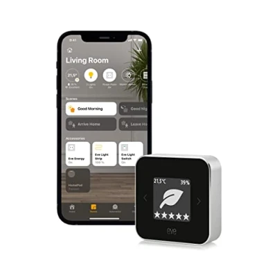 Image of EVE Room Smart Indoor Air Quality Monitor Silver &amp; Black, Silver/Grey,Black