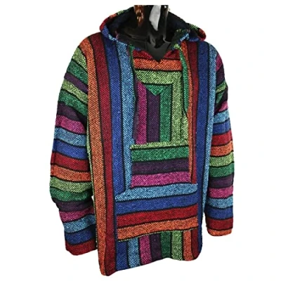 Image of Siesta Rainbow Stripe Baja Hoodie, Red, Yellow, Blue, Green, 3XL