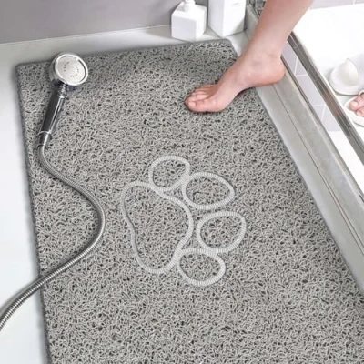 Image of Nicoman Paw Shower Mat Non Slip Anti Mould, 40x60 cm Bath Mats for Inside Shower, Phthalate Free Loofah Grey Bathmats Bathtubs Toilet Bathroom Floor, PVC Rugs Quick Drying, Washable