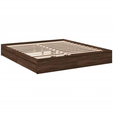 Image of vidaXL Bed Frame with Drawers without Mattress Brown Oak 200x200 cm