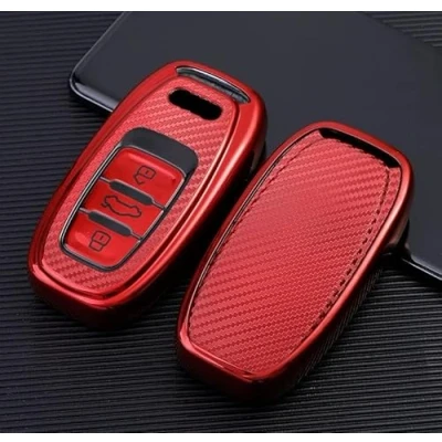 Image of RELL CASES Soft Silicone Key Fob Cover Protection Case for Audi A1, S1, A3, S3, RS3, A4, A5, S5, RS5, A6, S6, RS6, A7, A8, S8, Q3, Q5, Q7, TT, TTS (RED)