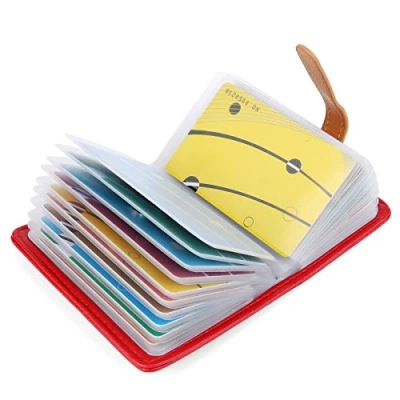 Image of 10 Colors Credit Card Holder Wallets for Women Men Leather 26 Slots (Red#2)