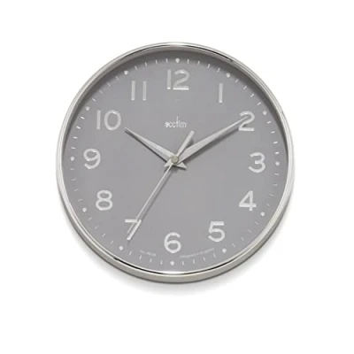 Image of Acctim Rand Wall Clock Quartz Chromed Silver Case Foil Embossed Arabic Dial 20cm (Grey)