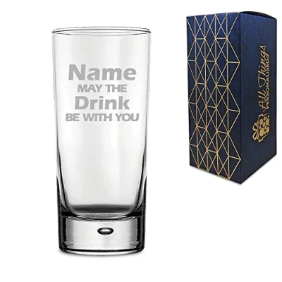 Image of Personalised Engraved &quot;Name May The Drink be with You&quot; Novelty Hiball Tumbler, Gift Boxed, Perfect for Birthdays and Christmas