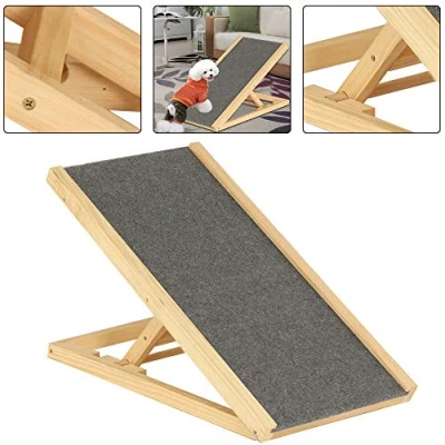 Image of BALLSHOP Wooden Pet Ramp Dog Puppy Adjustable Solid for Sofa Bed with Non slip Carpet Safety Pets Ladder Travel (L70cm x W35cm H30/40cm)